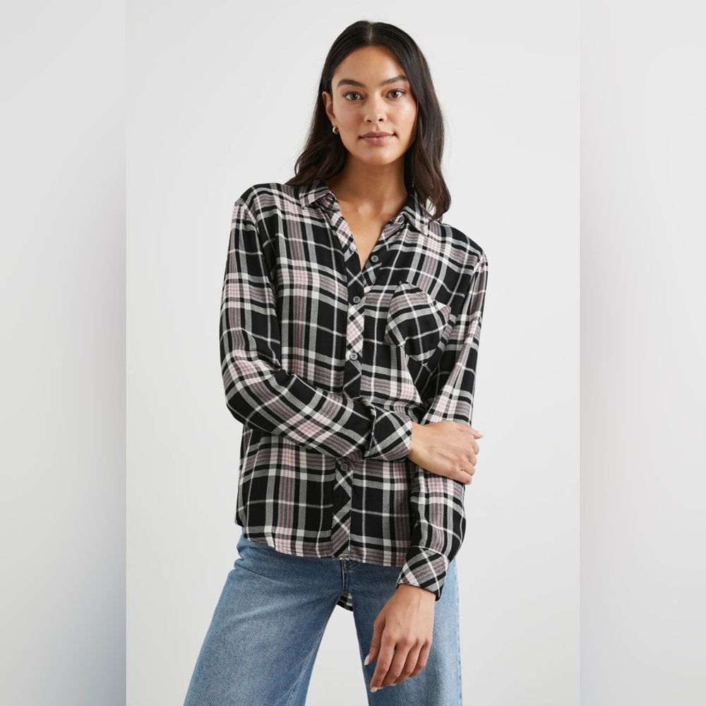 NWOT Rails Hunter flannel button up shirt in onyx rose gold metallic - M